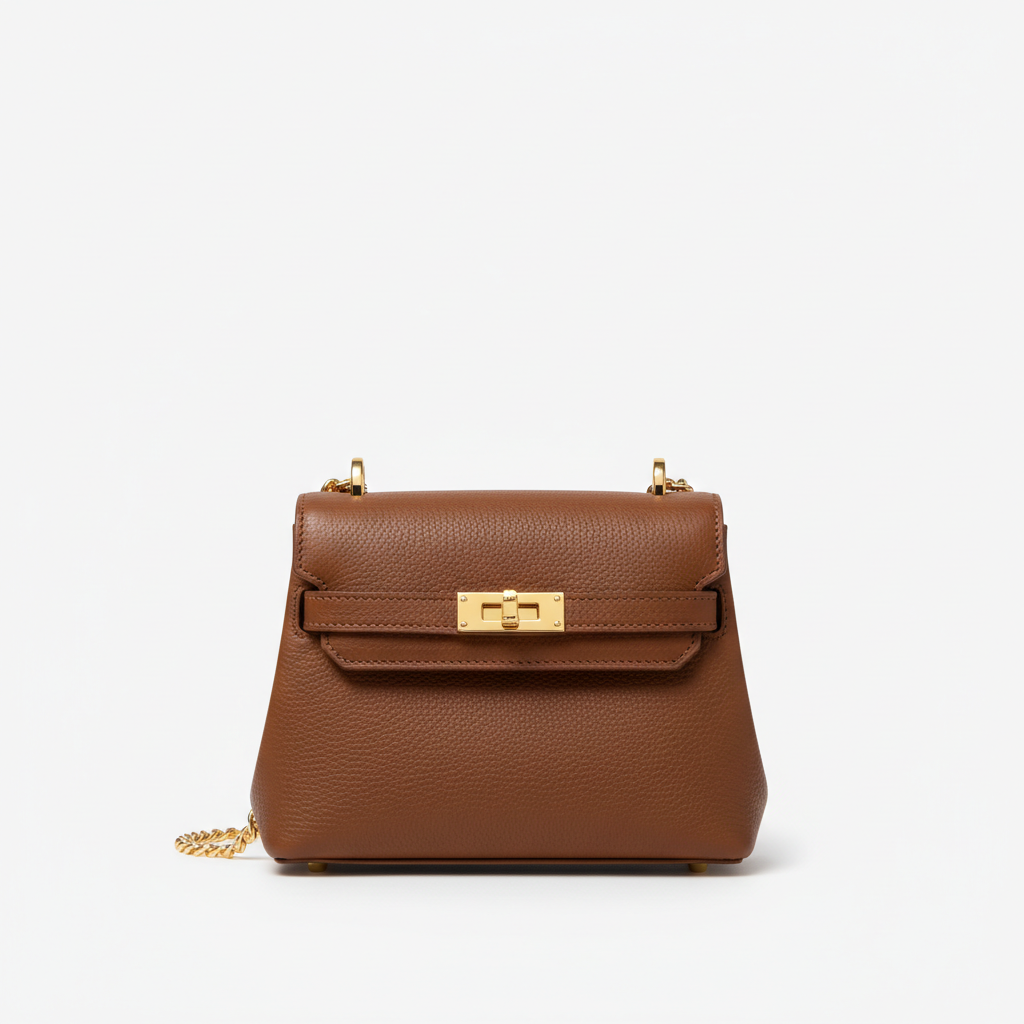 Torebka Skórzana Brązowa Elegancka z Zapięciem