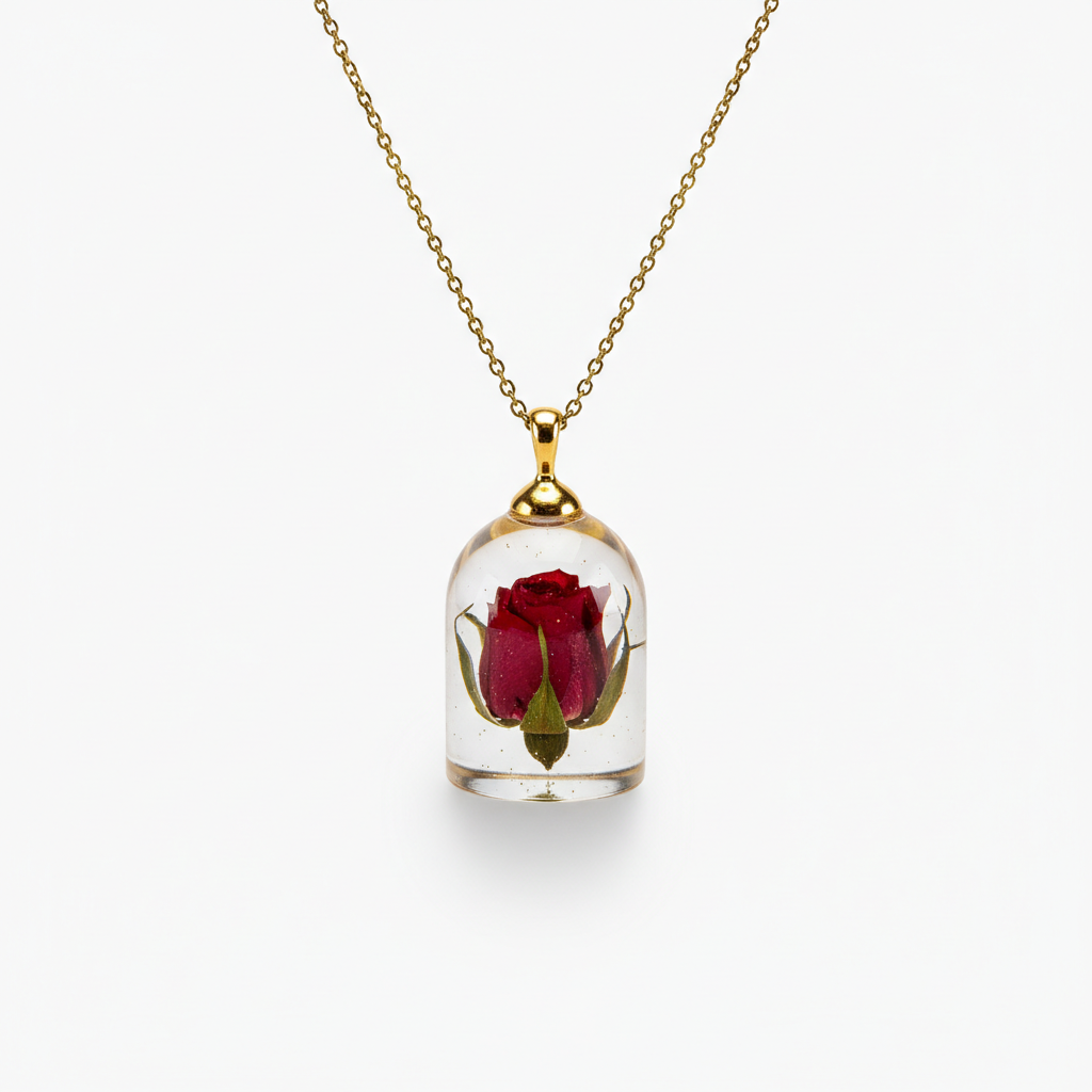 Naszyjnik z różą w żywicy